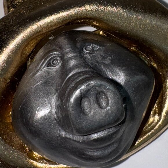 Vintage Pig Brooch Mixed Metals Gold and Silver Tone Ultra Craft Whimsical - Picture 6 of 8